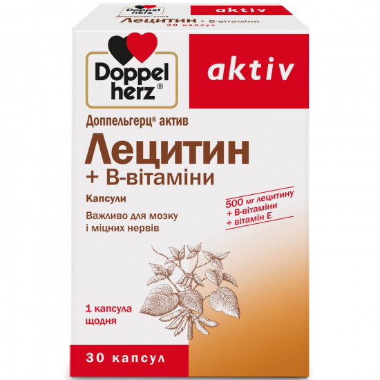 Capsules for a brain and strong nerves Doppelgerts Aktiv Lecithin and vitamin B the blister of 30 pieces Capsules for a brain and strong nerves Doppelgerts Aktiv Lecithin and vitamin B the blister of 30 pieces