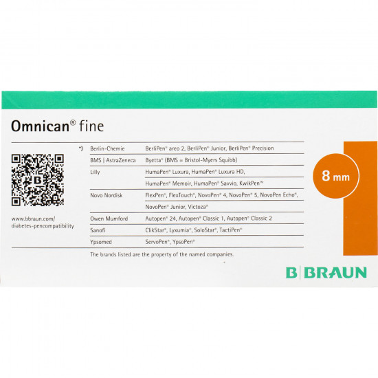 Иглы для инсулиновых шприц-ручек Omnican Fine (Омникан Файн) размер 31G (0,25мм x 8мм) 100 шт Иглы для инсулиновых шприц-ручек Omnican Fine (Омникан Файн) размер 31G (0,25мм x 8мм) 100 шт