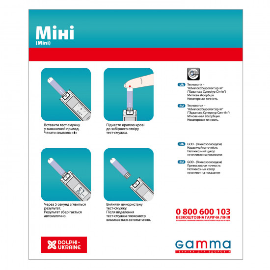 Глюкометр GAMMA MINI (Гама міні) Глюкометр GAMMA MINI (Гама міні)