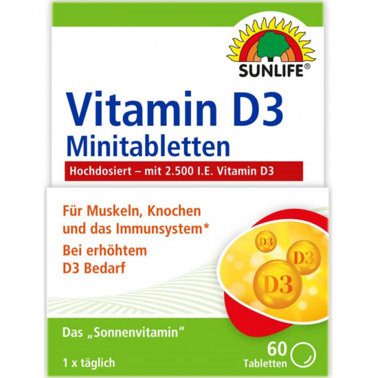 Вітаміни SUNLIFE (Санлайф) Vitamin D3 2500 IE Minitabletten таблетки 60 шт Вітаміни SUNLIFE (Санлайф) Vitamin D3 2500 IE Minitabletten таблетки 60 шт