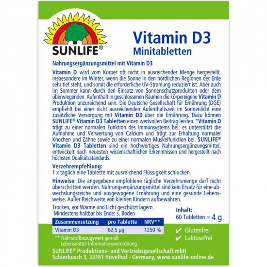 Вітаміни SUNLIFE (Санлайф) Vitamin D3 2500 IE Minitabletten таблетки 60 шт Вітаміни SUNLIFE (Санлайф) Vitamin D3 2500 IE Minitabletten таблетки 60 шт