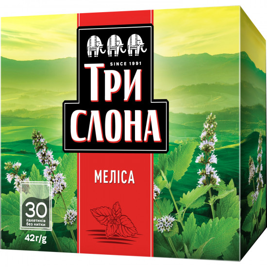 Чай травяной ТРИ СЛОНА Мелисса в фильтр-пакетах по 1,4 г без нитки упаковка 30 шт Чай травяной ТРИ СЛОНА Мелисса в фильтр-пакетах по 1,4 г без нитки упаковка 30 шт