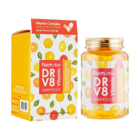 Ампульна сироватка для обличчя FarmStay Dr.V8 Vitamin Ampoule з вітамінами, 250 мл Ампульна сироватка для обличчя FarmStay Dr.V8 Vitamin Ampoule з вітамінами, 250 мл