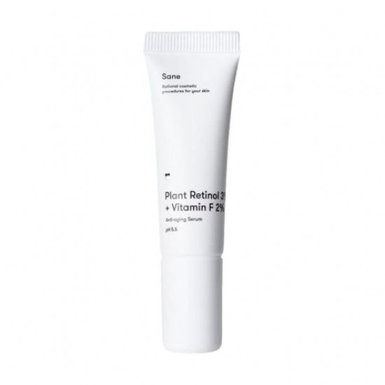 Антивікова сироватка для обличчя Sane Plant Retinol 3% + Vitamin F 2% з рослинним ретинолом, 10 мл Антивікова сироватка для обличчя Sane Plant Retinol 3% + Vitamin F 2% з рослинним ретинолом, 10 мл
