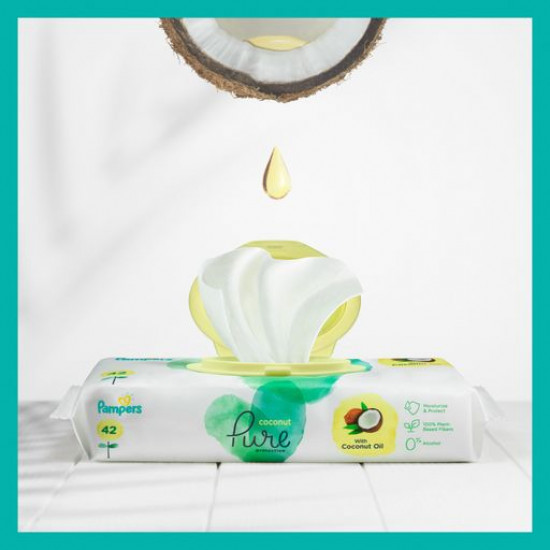 Дитячі вологі серветки Pampers Pure Protection Coconut, 42 шт Дитячі вологі серветки Pampers Pure Protection Coconut, 42 шт