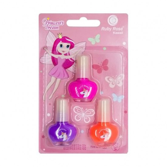 Children's set of water-based nail varnishes Ruby Rose Princess's Dream HB-K2109 tone 2, 3*5.5 g Children's set of water-based nail varnishes Ruby Rose Princess's Dream HB-K2109 tone 2, 3*5.5 g