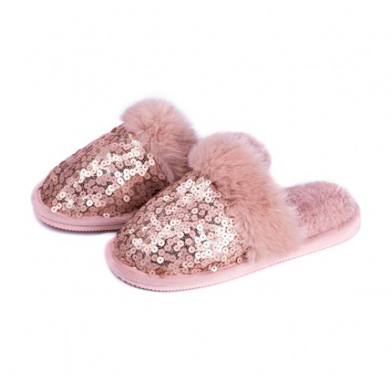 The women's room Twins HS-Lus slippers closed, fur, with sequins, powdery, size 40 The women's room Twins HS-Lus slippers closed, fur, with sequins, powdery, size 40