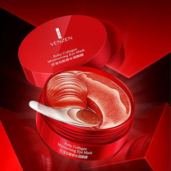 Гідрогелеві патчі для шкіри навколо очей Venzen Ruby Collagen Moisturizing Eye Mask з екстрактом бурих водоростей, 60 шт Гідрогелеві патчі для шкіри навколо очей Venzen Ruby Collagen Moisturizing Eye Mask з екстрактом бурих водоростей, 60 шт