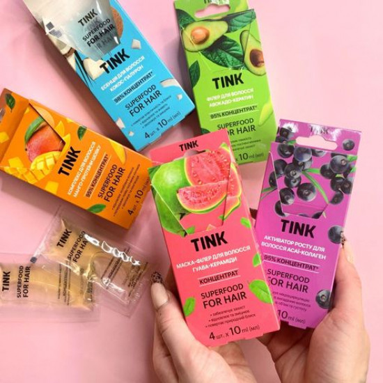 Концентрована есенція для волосся Tink For Hair Кокос і гіалурон, 4*10 мл Концентрована есенція для волосся Tink For Hair Кокос і гіалурон, 4*10 мл