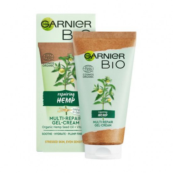 Cream-gel for recovery of the exhausted and sensitive face skin of Garnier BIO Repairing Hemp with essential oil of hemp, 50 ml Cream-gel for recovery of the exhausted and sensitive face skin of Garnier BIO Repairing Hemp with essential oil of hemp, 50 ml