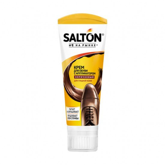 Крем для взуття Salton з аплікатором, для взуття з гладкої шкіри, коричневий, 75 мл Крем для взуття Salton з аплікатором, для взуття з гладкої шкіри, коричневий, 75 мл