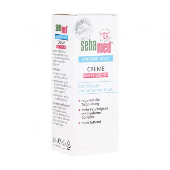 Матуючий крем для шкіри обличчя схильної до акне Sebamed Unreine Haut Mattifying Cream pH 5.5, 50 мл Матуючий крем для шкіри обличчя схильної до акне Sebamed Unreine Haut Mattifying Cream pH 5.5, 50 мл
