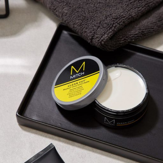 Men's semi-gloss cream for hair dressing of Paul Mitchell Mitch Clean Cut Medium Styling Cream of average fixing, 85 g Men's semi-gloss cream for hair dressing of Paul Mitchell Mitch Clean Cut Medium Styling Cream of average fixing, 85 g