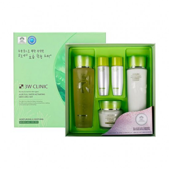Set for person 3W Clinic Aloe Full Water Activating Skin 3 Kit Set with an aloe (a toner, 150 ml and 30 ml + an emulsion of 150 ml and 30 ml + cream, 50 ml) Set for person 3W Clinic Aloe Full Water Activating Skin 3 Kit Set with an aloe (a toner, 150 ml and 30 ml + an emulsion of 150 ml and 30 ml + cream, 50 ml)