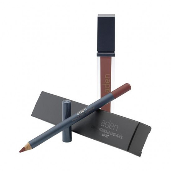 Set for a make-up of lips of Aden Cosmetics 30 Truffle (opaque lipstick, 7 ml + a pencil, 1.14 g) Set for a make-up of lips of Aden Cosmetics 30 Truffle (opaque lipstick, 7 ml + a pencil, 1.14 g)