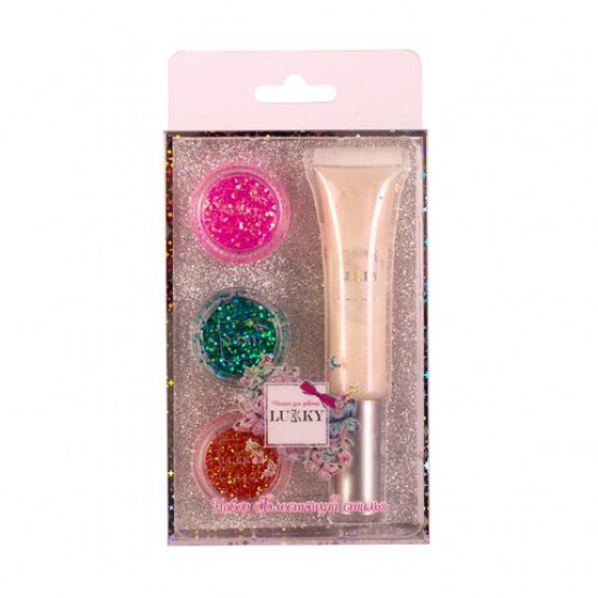A set of holographic Lukky lip gloss (lip gloss, 15 ml + a jar with spangles, 3*4.3 g) A set of holographic Lukky lip gloss (lip gloss, 15 ml + a jar with spangles, 3*4.3 g)