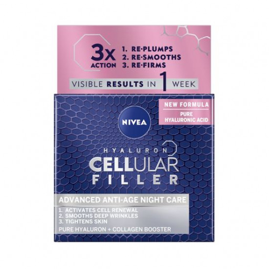 Night cream for the person Nivea Hyaluron Cellular Filler anti-aging against wrinkles, 50 ml Night cream for the person Nivea Hyaluron Cellular Filler anti-aging against wrinkles, 50 ml