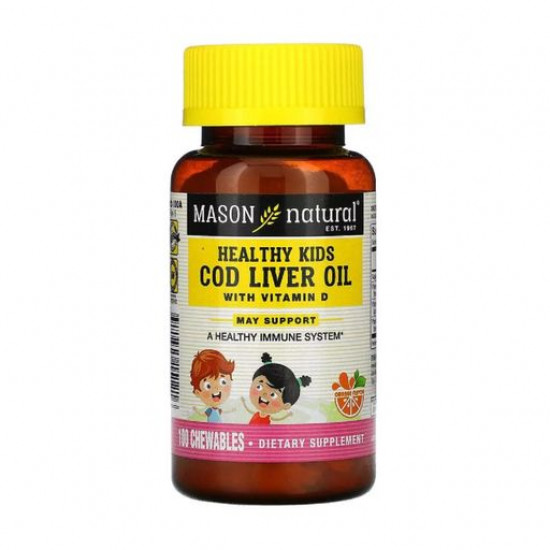 Nutritional supplement in the Mason Natural Cod Liver Oil with Vitamin D chewable tablets Children's health, taste of orange, 100 pieces Nutritional supplement in the Mason Natural Cod Liver Oil with Vitamin D chewable tablets Children's health, taste of orange, 100 pieces