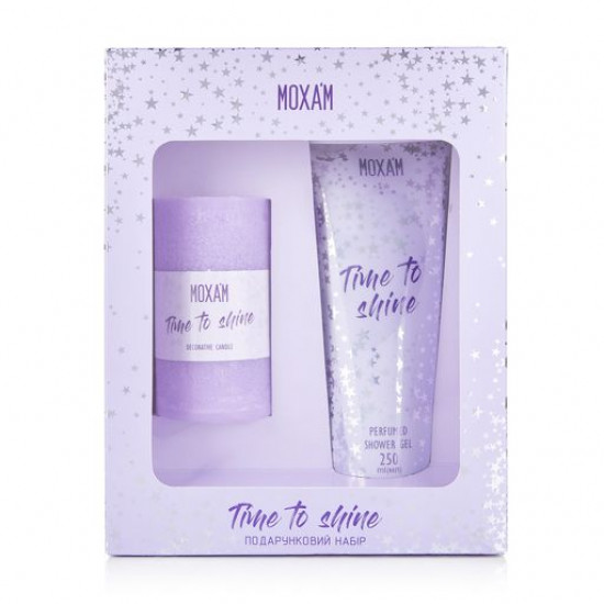 Gift set female Moxa'm Time To Shine (the perfumed shower gel with a shimmer, 250 ml + the paraffin flavored candle) Gift set female Moxa'm Time To Shine (the perfumed shower gel with a shimmer, 250 ml + the paraffin flavored candle)