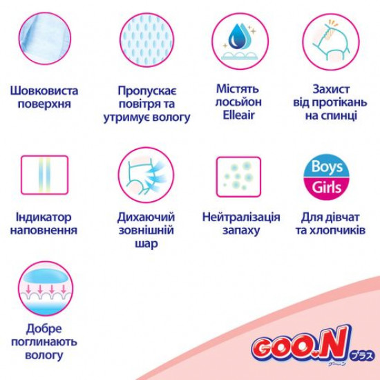 The Goo.N Plus diapers on velcros, size L (6-12 kg) a unisex, 54 pieces The Goo.N Plus diapers on velcros, size L (6-12 kg) a unisex, 54 pieces