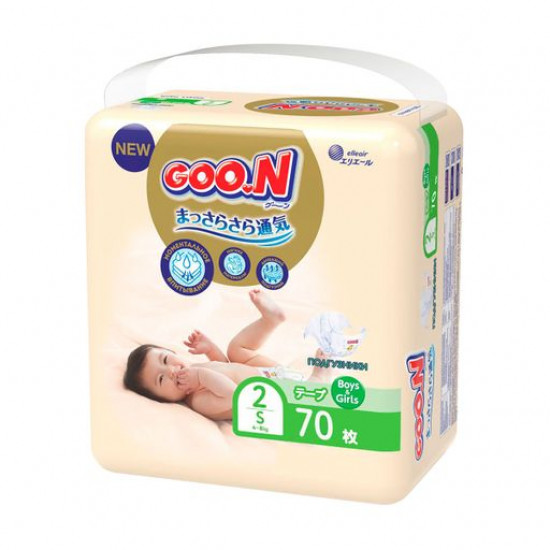Підгузники Goo.N Premium Soft розмір S (4-8 кг), на липучках, унісекс, 70 шт Підгузники Goo.N Premium Soft розмір S (4-8 кг), на липучках, унісекс, 70 шт