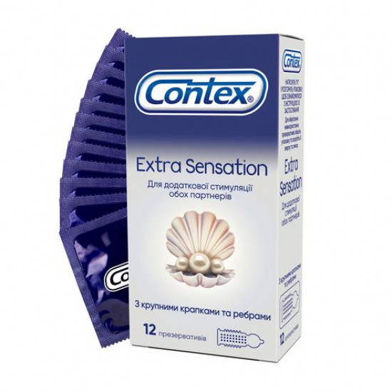 Презервативи Contex Extra Sensation З великими точками та ребрами Для додаткової стимуляції обох партнерів, 12 шт Презервативи Contex Extra Sensation З великими точками та ребрами Для додаткової стимуляції обох партнерів, 12 шт
