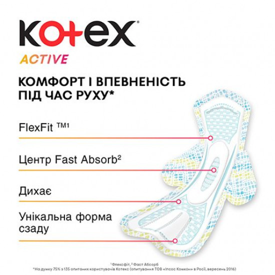 Прокладки для критичних днів Kotex Active Super Plus, 7 шт Прокладки для критичних днів Kotex Active Super Plus, 7 шт