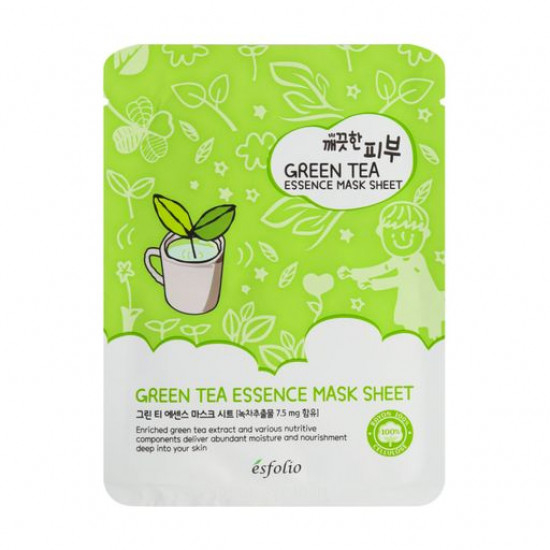Тканинна маска для обличчя Esfolio Green Tea Essence Mask Sheet із зеленим чаєм, 25 мл Тканинна маска для обличчя Esfolio Green Tea Essence Mask Sheet із зеленим чаєм, 25 мл