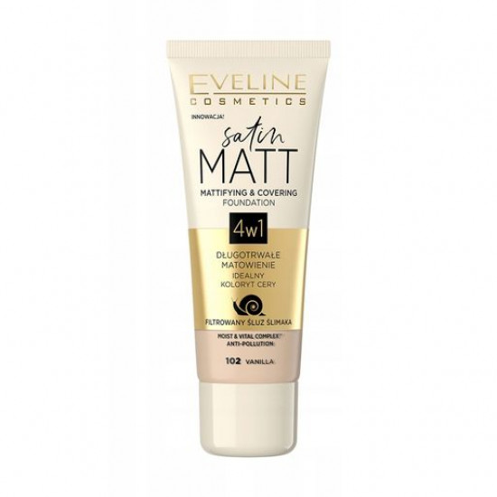 Foundation for the person Eveline Cosmetics Satin Matt Mattifying Foundation matting, 102, 30 ml Foundation for the person Eveline Cosmetics Satin Matt Mattifying Foundation matting, 102, 30 ml
