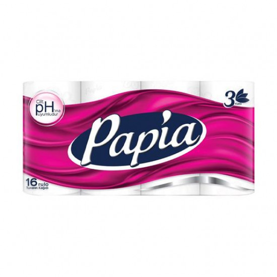 White Papia toilet paper, 3-layer, 150 separations, 16 pieces White Papia toilet paper, 3-layer, 150 separations, 16 pieces