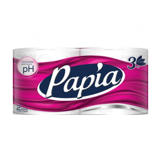 White Papia toilet paper, 3-layer, 150 separations, 2 pieces White Papia toilet paper, 3-layer, 150 separations, 2 pieces
