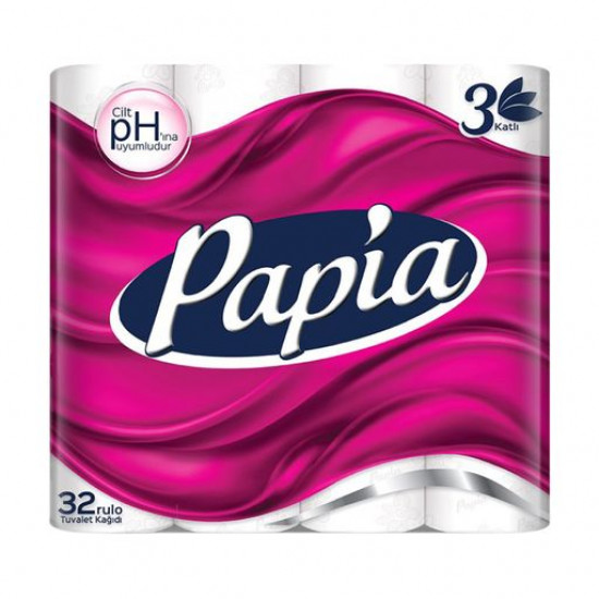 White Papia toilet paper, 3-layer, 150 separations, 32 pieces White Papia toilet paper, 3-layer, 150 separations, 32 pieces
