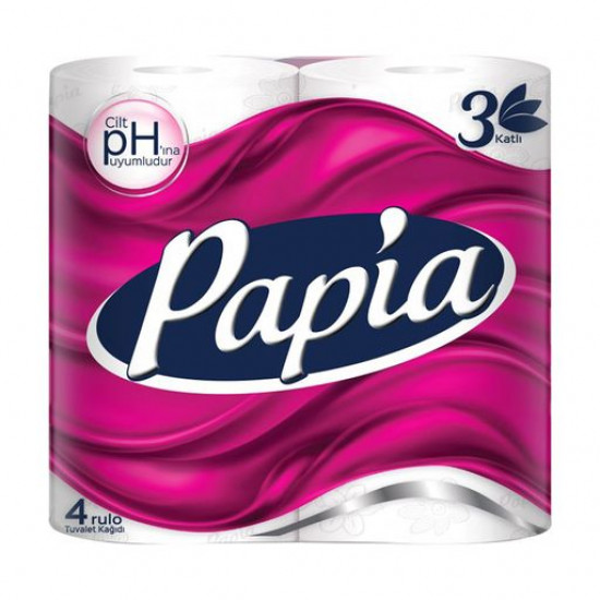White Papia toilet paper, 3-layer, 150 separations, 4 pieces White Papia toilet paper, 3-layer, 150 separations, 4 pieces