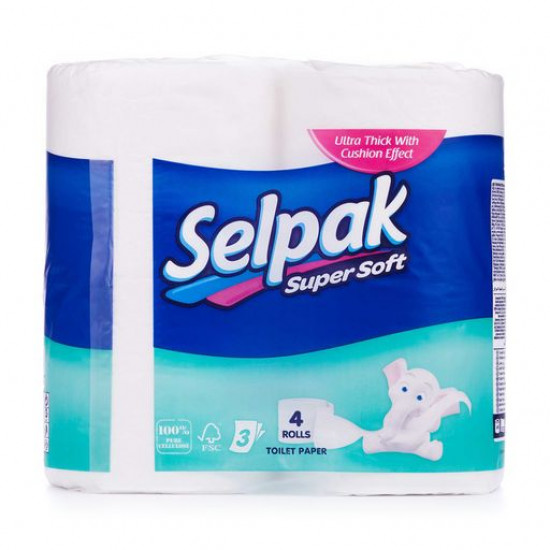 3-layer Selpak toilet paper, white, 4 pieces 3-layer Selpak toilet paper, white, 4 pieces