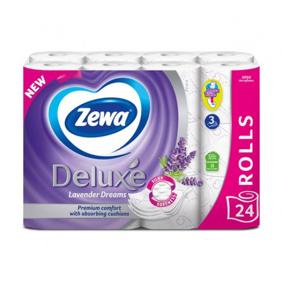 The Zewa Deluxe Lavender Dreams toilet paper with aroma of a lavender, 3-layer, 150 separations, 24 rolls The Zewa Deluxe Lavender Dreams toilet paper with aroma of a lavender, 3-layer, 150 separations, 24 rolls