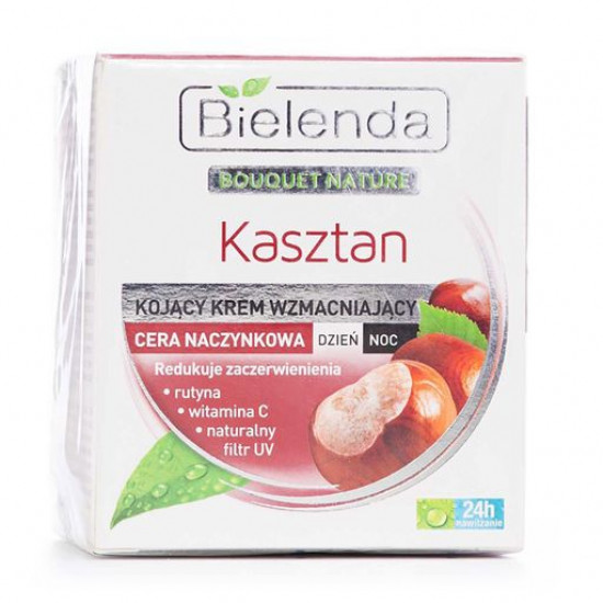 Заспокійливий крем для обличчя Bielenda Bouquet Nature Каштан, для сухої, надтонкої та чутливої шкіри, 50 мл Заспокійливий крем для обличчя Bielenda Bouquet Nature Каштан, для сухої, надтонкої та чутливої шкіри, 50 мл