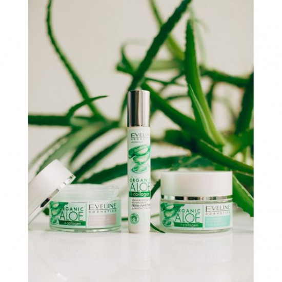 Зволожуюче-заспокійливий крем-гель для обличчя Eveline Cosmetics Organic Aloe + collagen, для нормальної та чутливої шкіри, 50мл Зволожуюче-заспокійливий крем-гель для обличчя Eveline Cosmetics Organic Aloe + collagen, для нормальної та чутливої шкіри, 50мл