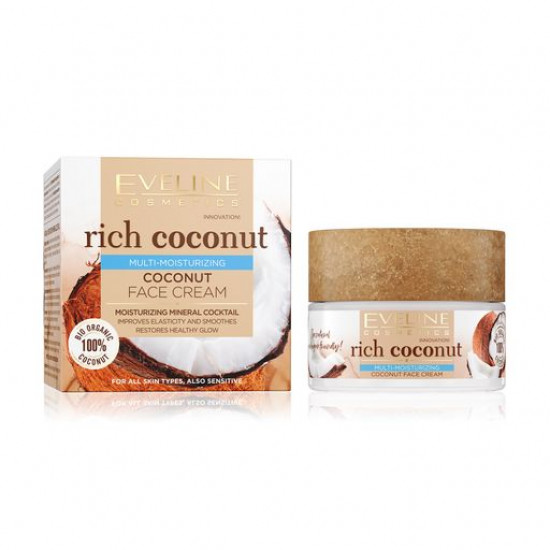 Зволожуючий крем для обличчя Eveline Cosmetics Rich Coconut Face Cream з кокосом, 50 мл Зволожуючий крем для обличчя Eveline Cosmetics Rich Coconut Face Cream з кокосом, 50 мл