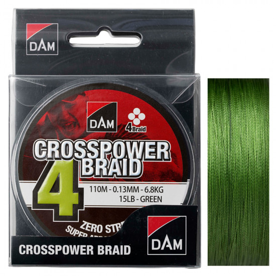 Шнур DAM Crosspower 4-BRAID 110м 0,22мм 11,3кг-25Lb green (60076) Шнур DAM Crosspower 4-BRAID 110м 0,22мм 11,3кг-25Lb green (60076)