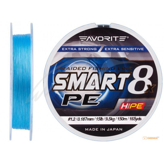 Шнур Favorite Smart PE 8x 150м (блакитний) #1.2/0.187mm 15lb/9.5kg(16931074) Шнур Favorite Smart PE 8x 150м (блакитний) #1.2/0.187mm 15lb/9.5kg(16931074)