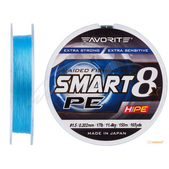 Shnur Favorite Smart PE of 8x 150 m (blue) #1.5/0.202mm 17lb/11.4kg (16931075) Shnur Favorite Smart PE of 8x 150 m (blue) #1.5/0.202mm 17lb/11.4kg (16931075)
