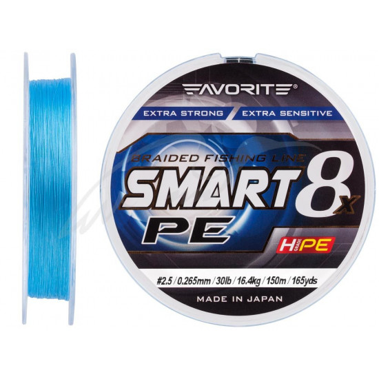 Шнур Favorite Smart PE 8x 150м (блакитний) #2.5/0.265mm 30lb/16.4kg(16931077) Шнур Favorite Smart PE 8x 150м (блакитний) #2.5/0.265mm 30lb/16.4kg(16931077)
