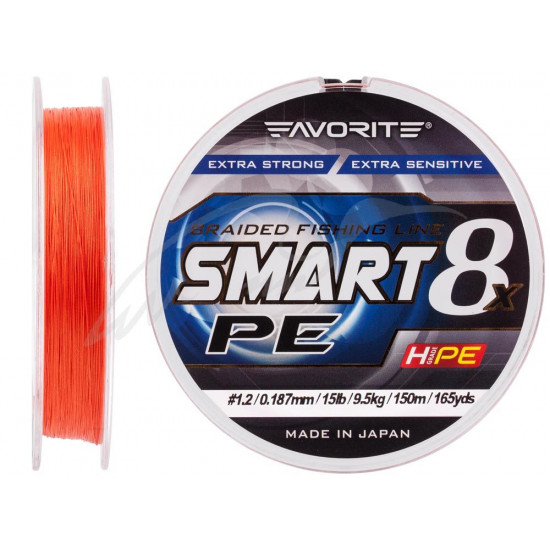 Шнур Favorite Smart PE 8x 150м (червоно-оранжевий) #1.2/0.187mm 15lb/9.5kg(16931083) Шнур Favorite Smart PE 8x 150м (червоно-оранжевий) #1.2/0.187mm 15lb/9.5kg(16931083)