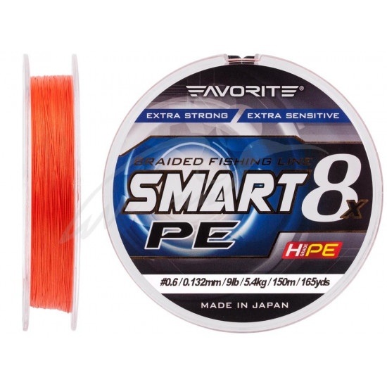 Шнур Favorite Smart PE 8x 150м (червоно-оранжевий) #0.6/0.132mm 9lb/5.4kg (16931080) Шнур Favorite Smart PE 8x 150м (червоно-оранжевий) #0.6/0.132mm 9lb/5.4kg (16931080)