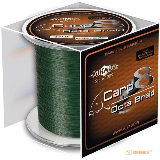 Шнур Mikado Carp 8 Octa Braid 0,18 мм, зеленый (Z31G-018) Шнур Mikado Carp 8 Octa Braid 0,18 мм, зеленый (Z31G-018)