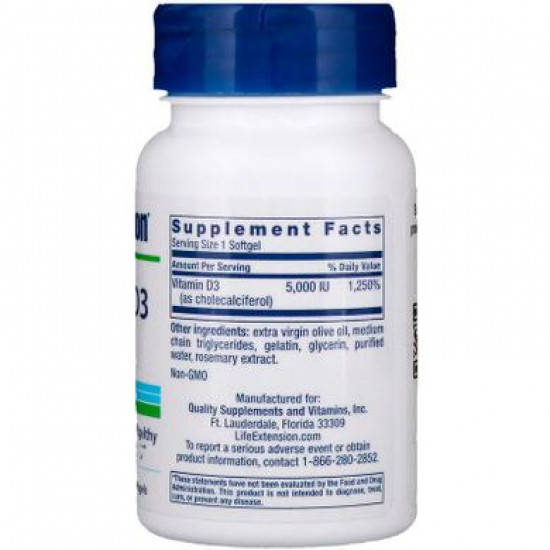 Vitamin D-3, Vitamin D3, Life Extension, 5000 IU, 60 capsules, 31397
Vitamin D-3, Vitamin D3, Life Extension, 5000 IU, 60 capsules, 31397