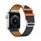 Leather strap STR Hermes Single Tour for Apple Watch 38/40/41 mm (Series SE/7/6/5/4/3/2/1) - Indigo/Orange Leather strap STR Hermes Single Tour for Apple Watch 38/40/41 mm (Series SE/7/6/5/4/3/2/1) - Indigo/Orange
