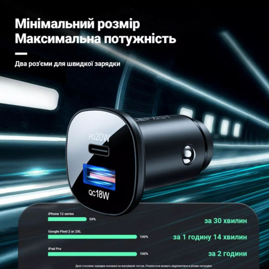 Acefast B1 Mini 38W Car Charger (Type-C + USB) - Black Acefast B1 Mini 38W Car Charger (Type-C + USB) - Black