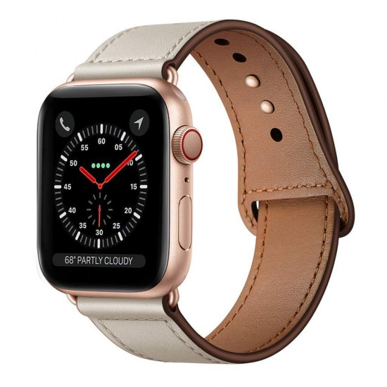 Leather STR Strap with Modern Clasp for Apple Watch 41/40/38 (Series SE/7/6/5/4/3/2/1) - Beige Leather STR Strap with Modern Clasp for Apple Watch 41/40/38 (Series SE/7/6/5/4/3/2/1) - Beige