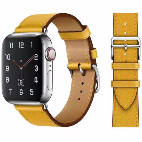 Leather strap STR Hermes Single Tour for Apple Watch 42/44/45 mm (Series SE/7/6/5/4/3/2/1) - Jaune ambre Leather strap STR Hermes Single Tour for Apple Watch 42/44/45 mm (Series SE/7/6/5/4/3/2/1) - Jaune ambre